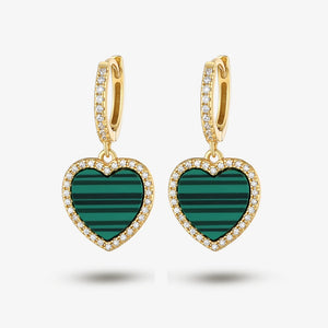Gemstone Heart Pave CZ Drop Hoop Earrings