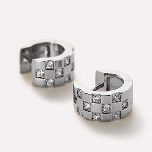 Checkerboard Moissanite Huggie Hoop Earrings