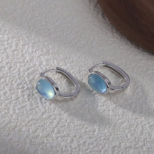 Oval Aquamarine Stone Huggie Hoop Earrings