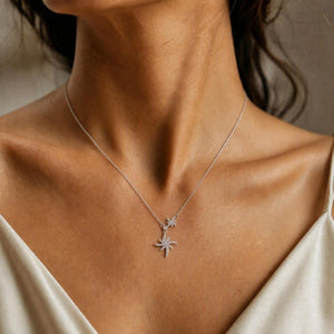 Moissanite Double Starburst Charm Necklace
