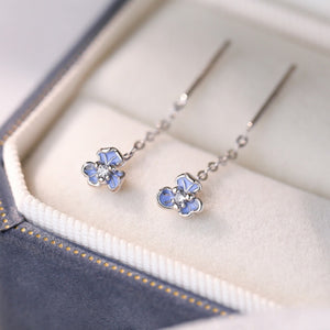 Dainty Blue Flower Drop Threader Earrings