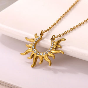 Celestial Sunburst Pave CZ Pendant Necklace
