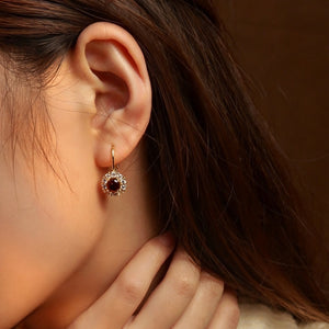 Tiger's Eye Halo CZ Leverback Hoop Earrings