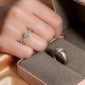 Solitaire Crown Pave CZ Couple Matching Ring