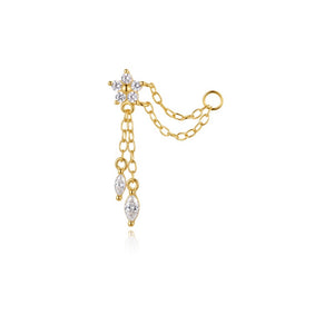 Flower Marquise CZ Chain Drop Stud Earrings