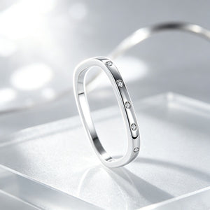 Minimalist Flush Set Crystal Square Band Ring
