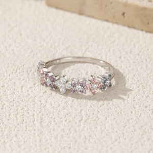 Half Multi Color Flower Cluster CZ Band Ring