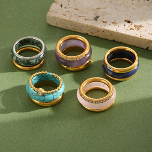 Dainty Colorful Resin Pave Stacking Band Ring