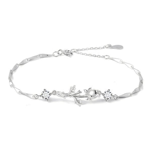 Rose Flower Twig Twisted Bar Chain Bracelet