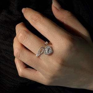 Bow Heart Dangle Charm Textured Open Ring