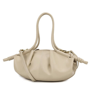 Pleated Leather Dual Knot Shoulder Handbag