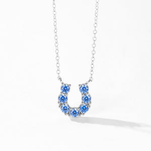 Blue U-Shaped Horseshoe Pendant Necklace