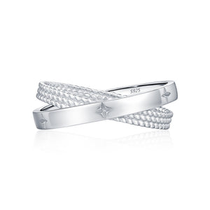 Dual Intertwined Carve Star Beaded Band Ring