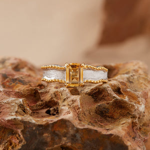 Emerald Gemstone Wave Textured Open Ring
