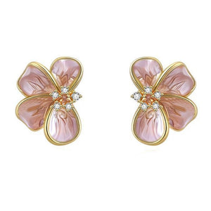 Dainty Four Petal Flower Enamel Stud Earrings