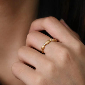 Minimalist Brushed Rice Beaded CZ Band Ring