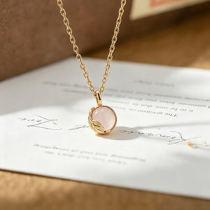Tiny Rose Quartz Leaf Bezel Charm Necklace