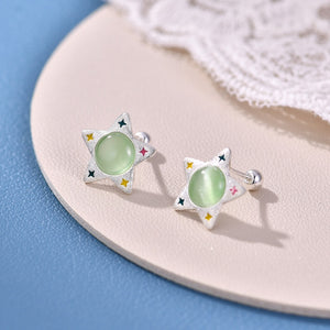 Colorful Enamel Star Cat's Eye Stud Earrings