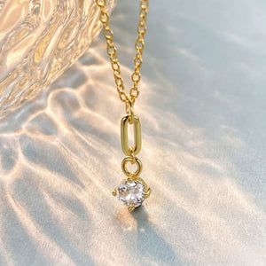 Dainty Paperclip Link CZ Drop Charm Necklace