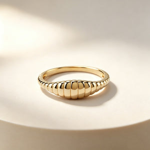 Textured Croissant Tapered Dome Band Ring