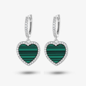 Gemstone Heart Pave CZ Drop Hoop Earrings