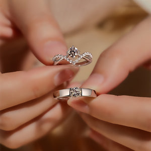 Solitaire Crown Pave CZ Couple Matching Ring