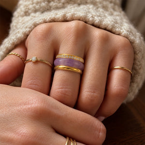 Dainty Colorful Resin Pave Stacking Band Ring