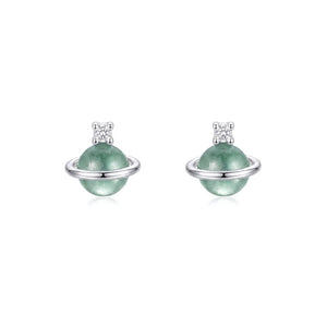 Celestial Planet Tiny CZ Accent Stud Earrings