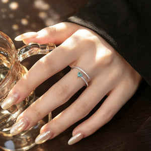 Dainty Mint Heart CZ Pave Bypass Open Ring