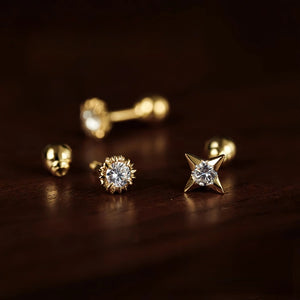 Mismatch Sunburst Star Cartilage Stud Earrings