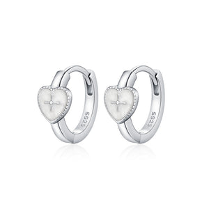 Heart White Enamel Star Huggie Hoop Earrings