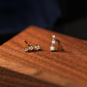 Dainty Triple CZ Curved Climber Stud Earrings