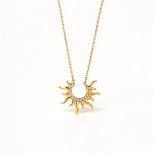 Celestial Sunburst Pave CZ Pendant Necklace
