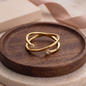 Tiny Dual Bezel CZ Open Crisscross Band Ring