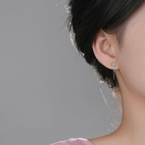 Dainty Blue Flower Drop Threader Earrings