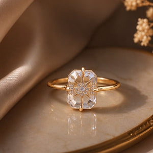 Emerald Cut Crystal Starburst Pave Band Ring