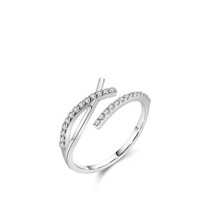 Dainty Pave CZ Cross Over Bypass Open Ring