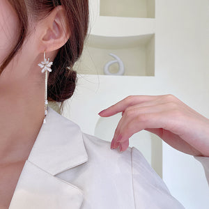 Dainty Crystal Flower Tassel Drop Earrings