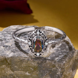 Vintage Oval CZ Textured Stacking Open Ring