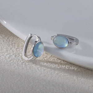 Oval Aquamarine Stone Huggie Hoop Earrings