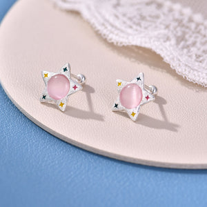 Colorful Enamel Star Cat's Eye Stud Earrings
