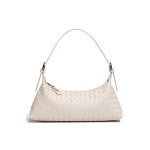 Woven Leather Baguette Shoulder Handbag