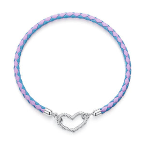 Two-Tone Braided Heart Leather Bracelet