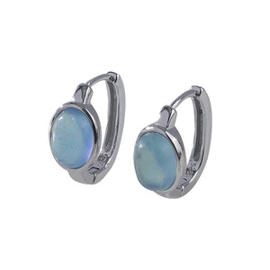 Oval Aquamarine Stone Huggie Hoop Earrings