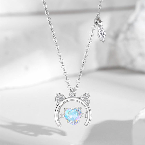 Dancing Stone Heart Cat Necklace