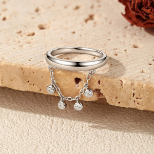 Dangle Chain Fringe Smooth Band Stack Ring
