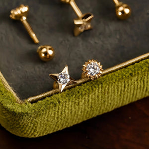 Mismatch Sunburst Star Cartilage Stud Earrings