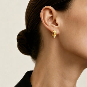 Dual Floral Blossom CZ Huggie Hoop Earrings