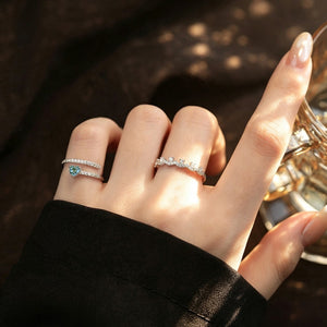 Dainty Mint Heart CZ Pave Bypass Open Ring