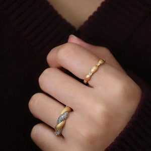 Minimalist Brushed Rice Beaded CZ Band Ring